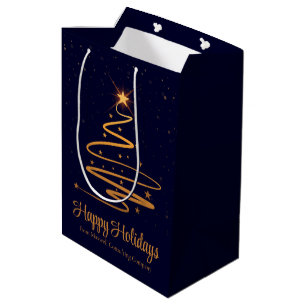 Bolsa De Regalo Mediana Elegante árbol de Navidad dorado azul marino perso