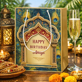 Bolsa De Regalo Mediana Elegante Arco Festivo Indio de Cumpleaños Pavo Rea