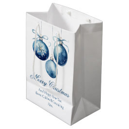 Bolsa De Regalo Mediana Elegante Azul Feliz Navidad Empresa Personalizada