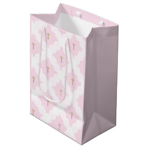 Bolsa De Regalo Mediana Elegante bautismo de patrón blanco cruzado de oro