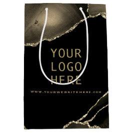 Bolsa De Regalo Mediana Elegante Black Gold Agate Tu Logo Aquí Medio Gif