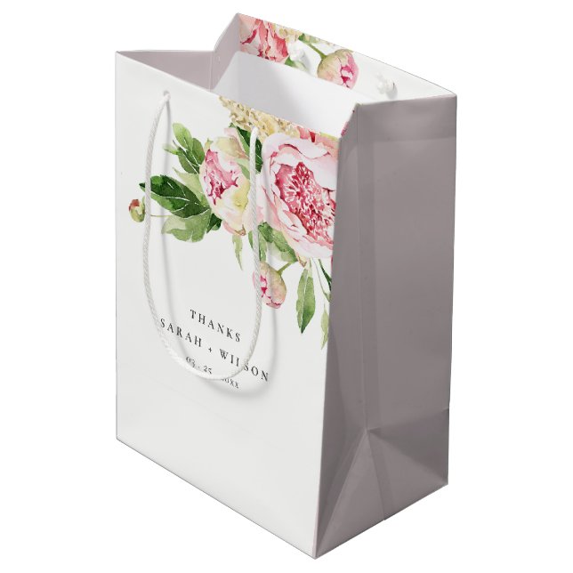 Bolsa De Regalo Mediana Elegante Boda de Floral Peónica Verde Rosa (Angulo reverso)
