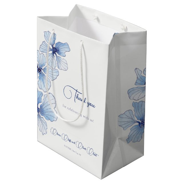 Bolsa De Regalo Mediana Elegante Boda de Flores Azules (Angulo reverso)
