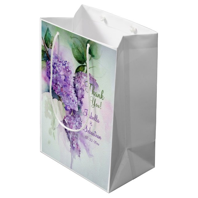 Bolsa De Regalo Mediana Elegante Boda de Flores Lilac (Angulo reverso)