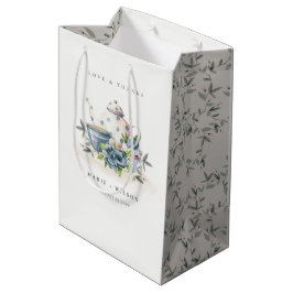 Bolsa De Regalo Mediana Elegante Boda de la Copa Cute Aqua Blue Floral Tea