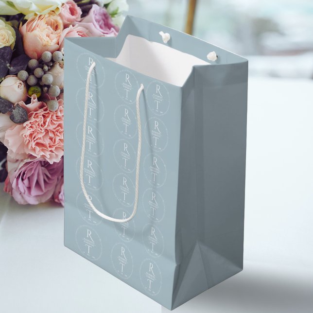 Bolsa De Regalo Mediana Elegante Boda de Monograma Gris Blanco Moderno (Subido por el creador)