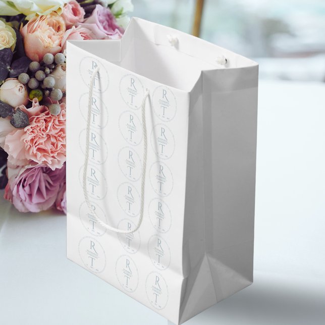 Bolsa De Regalo Mediana Elegante Boda de Monograma Gris Blanco Moderno (Subido por el creador)