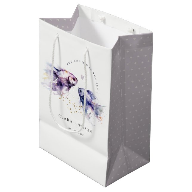 Bolsa De Regalo Mediana Elegante Boda de Pescado Costero Lilac (Angulo Anverso)