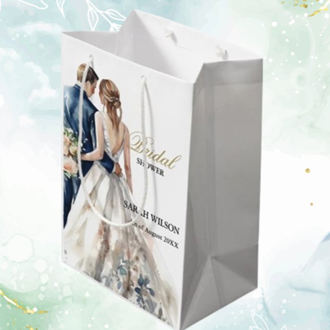 Bolsa De Regalo Mediana Elegante Boda de Rubor Bridal Shower (Celebrate your special day with our elegant blush wedding bridal shower gift bag)