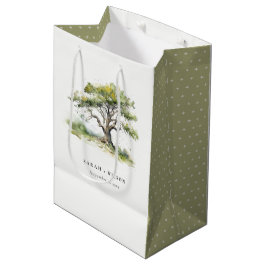 Bolsa De Regalo Mediana Elegante Boda minimalista de roble de color verde