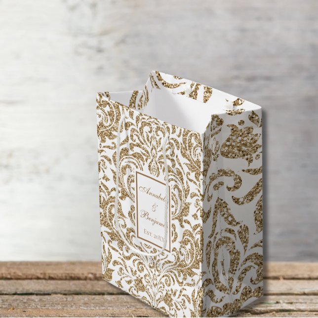 Bolsa De Regalo Mediana Elegante Boda Purpurina de Burgos Blancos y Oro (Subido por el creador)