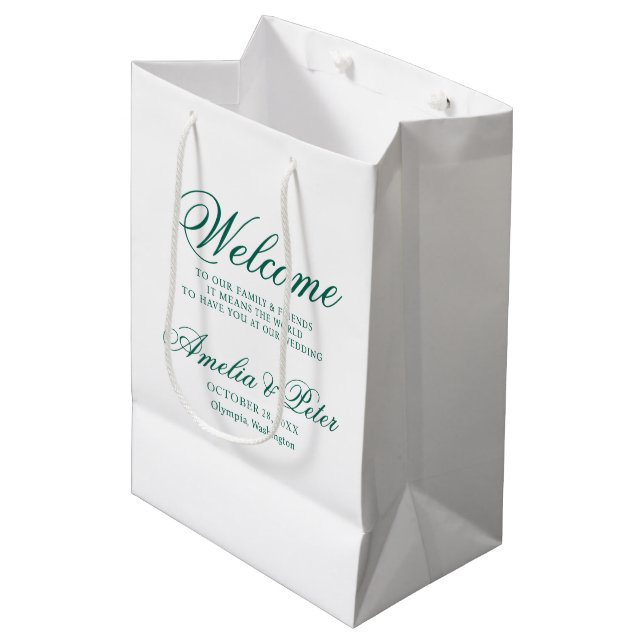 Bolsa De Regalo Mediana Elegante Boda verde bienvenida (Angulo Anverso)