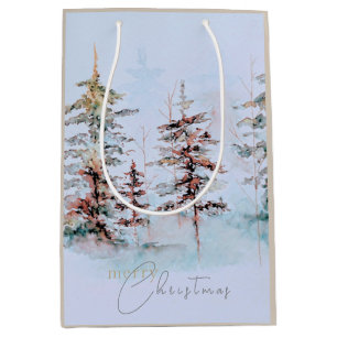 Bolsa De Regalo Mediana Elegante bosque de pino de Navidad en acuarela fes