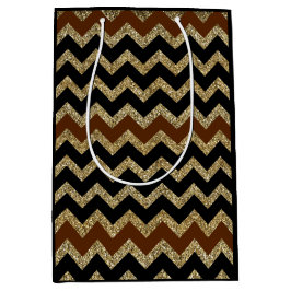 Bolsa De Regalo Mediana Elegante brillo dorado chevron marrón negro
