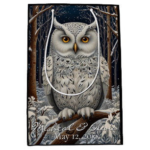 Bolsa De Regalo Mediana Elegante búho blanco boho bosque invernal