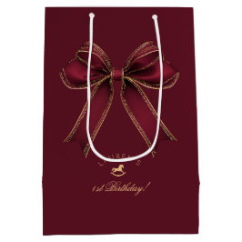 Bolsa De Regalo Mediana Elegante Burgundy Gold Bow Luxury Birthday