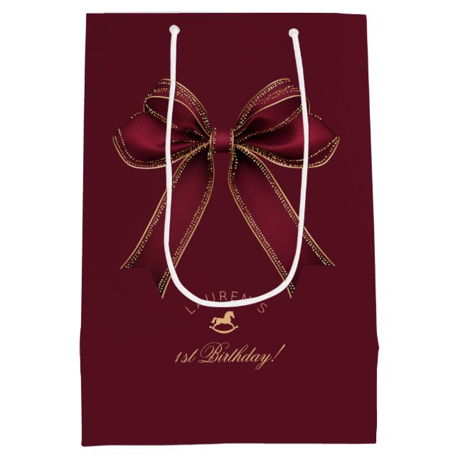 Bolsa De Regalo Mediana Elegante Burgundy Gold Bow Luxury Birthday (Reverso)