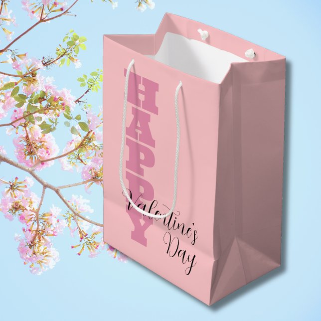 Bolsa De Regalo Mediana Elegante Candy Pink y Black Happy ValentDay (Subido por el creador)