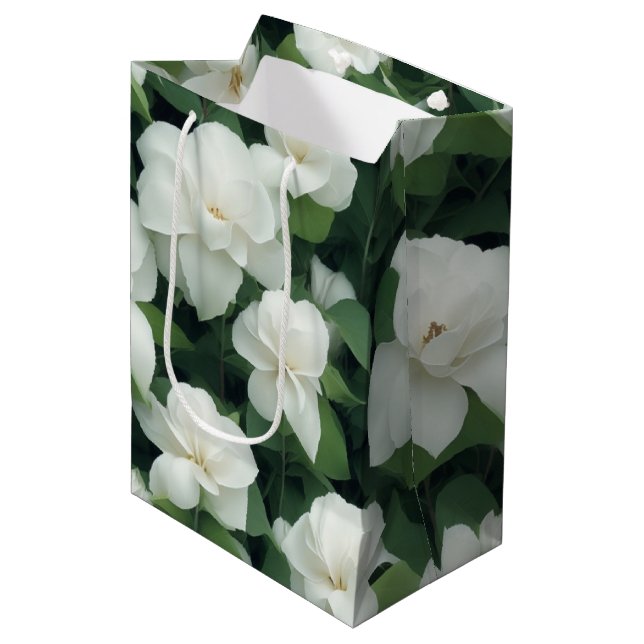 Bolsa De Regalo Mediana Elegante clásico verde botánico floral (Angulo Anverso)