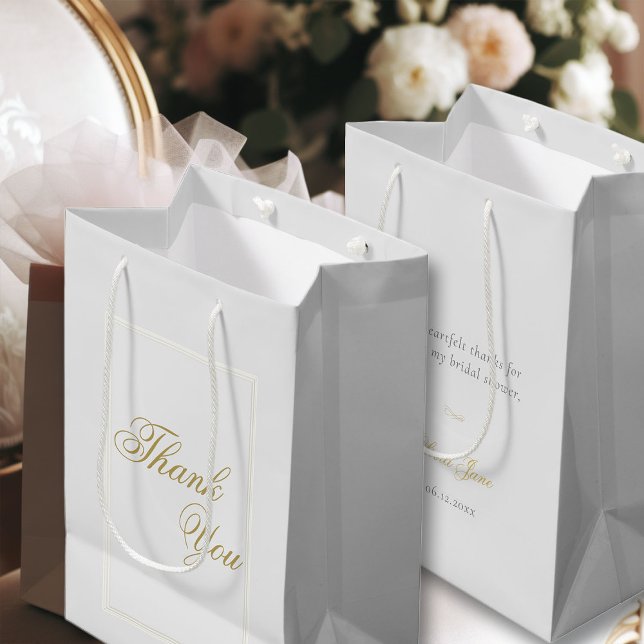 Bolsa De Regalo Mediana Elegante Classic Triple Frame Marfil Marfil Bridal (formal flourish calligraphy gold ivory white bridal shower thank you personalized gift bag)