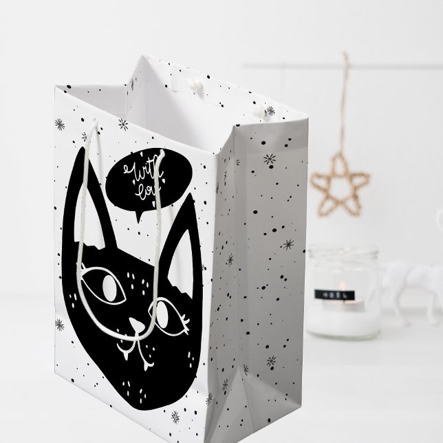 Bolsa De Regalo Mediana Elegante con amor Gato escandinavo negro (Stylish With Love Scandinavian Black Cat Medium Gift Bag)