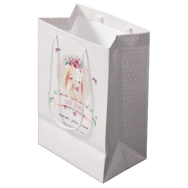 Bolsa De Regalo Mediana Elegante conejo floral rosado y Baby Shower de páj (Angulo Anverso)