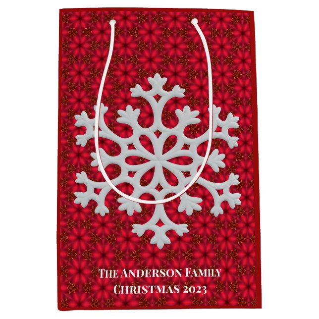 Bolsa De Regalo Mediana Elegante copo de nieve rojo festivo (Anverso)
