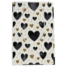 Bolsa De Regalo Mediana Elegante Corazón de Acuarela Negra y Patrón de Bri
