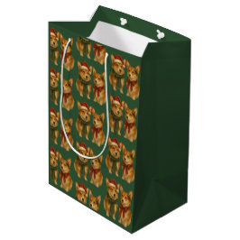 Bolsa De Regalo Mediana Elegante Corgi Navidad Rico Verde Bosque Profundo