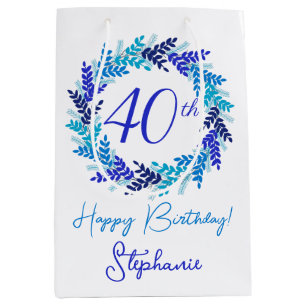 Bolsa De Regalo Mediana Elegante Corona Azul Real 40 cumpleaños