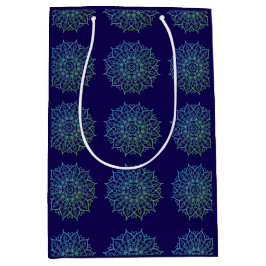 Bolsa De Regalo Mediana Elegante cumpleaños mandala azul marino verde