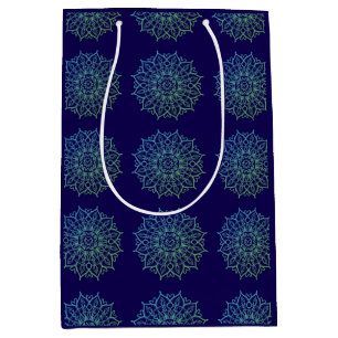 Bolsa De Regalo Mediana Elegante Cumpleaños Mandala Azul Marino Verde