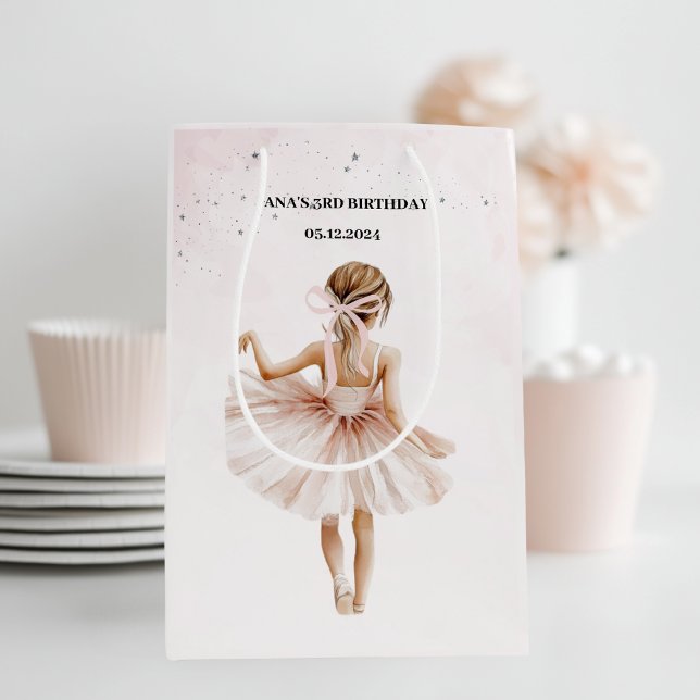 Bolsa De Regalo Mediana Elegante cumpleaños rosado Ballerina (Subido por el creador)