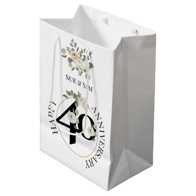 Bolsa De Regalo Mediana Elegante, Editable 40° Aniversario (Angulo Anverso)