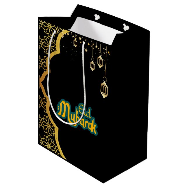 Bolsa De Regalo Mediana Elegante Eid Mubarak Oro Negro (Angulo reverso)