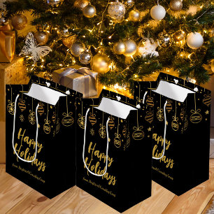 Bolsa De Regalo Mediana Elegante Felices Fiestas Negros Personalizado Oro