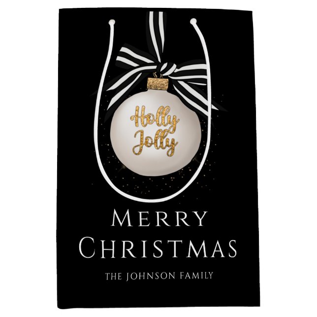 Bolsa De Regalo Mediana Elegante Feliz Navidad Bauble Negro (Anverso)