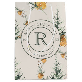 Bolsa De Regalo Mediana Elegante Festividad Cálido Invierno Acuarela Monog