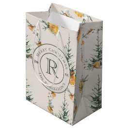 Bolsa De Regalo Mediana Elegante Festividad Cálido Invierno Acuarela Monog