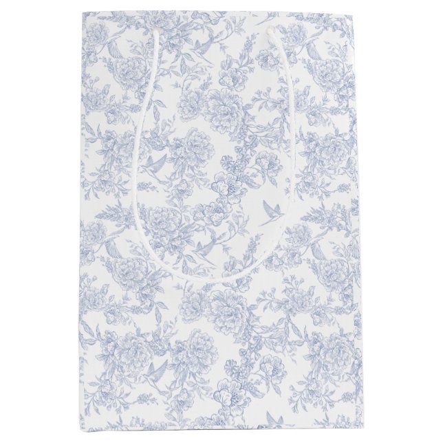 Bolsa De Regalo Mediana Elegante Floral Blue French Toile (Anverso)