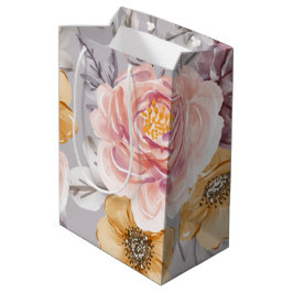 Bolsa De Regalo Mediana Elegante floral rosa moderno