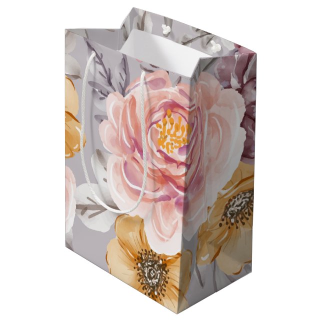 Bolsa De Regalo Mediana Elegante floral rosa moderno   (Angulo reverso)