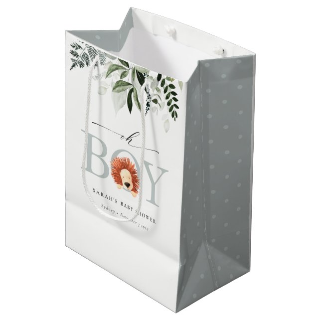 Bolsa De Regalo Mediana Elegante Foliage de León Cuto Oh Boy Baby Shower (Angulo Anverso)
