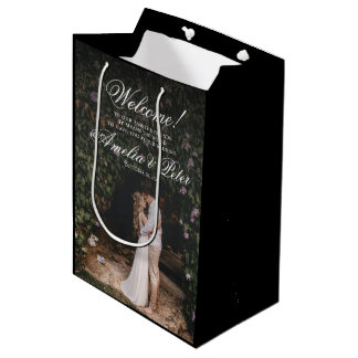 Bolsa De Regalo Mediana Elegante foto Boda negro bienvenida