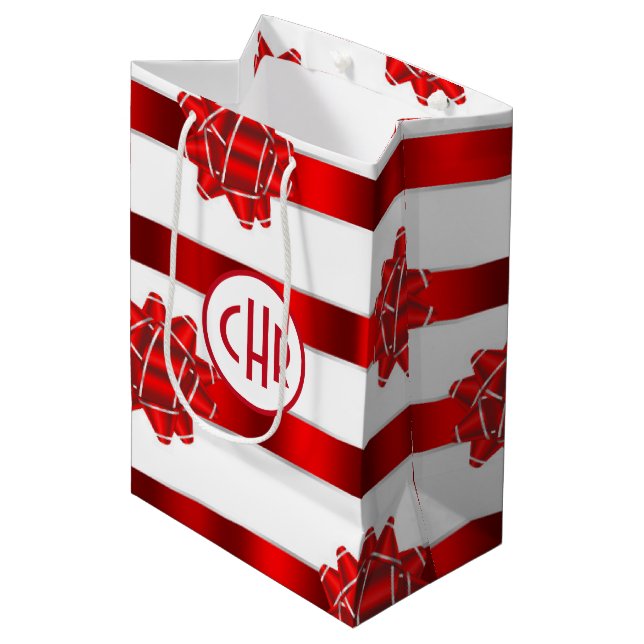 Bolsa De Regalo Mediana Elegante franjas roja y blanca con cinta de opcion (Angulo Anverso)