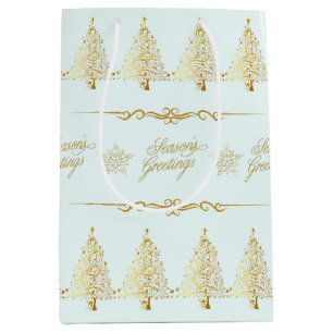 Bolsa De Regalo Mediana Elegante Frost White Gold Árbol de Navidad