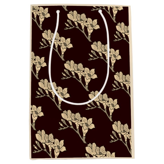 Bolsa De Regalo Mediana Elegante gladiolos asiáticos flores marrón floral (Anverso)