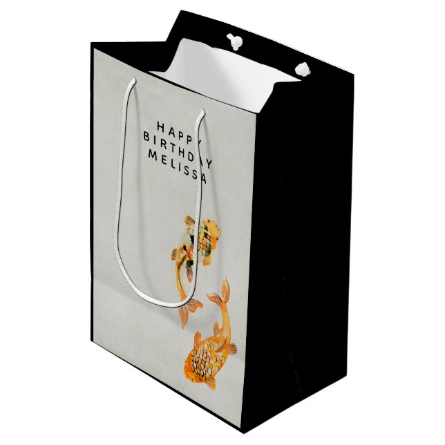 Bolsa De Regalo Mediana Elegante Gold Koi Fish Birday (Angulo Anverso)