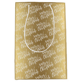 Bolsa De Regalo Mediana Elegante guión de caligrafía navideña Gold Merry