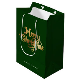 Bolsa De Regalo Mediana Elegante guión de Moda Dorado Verde Feliz Navidad